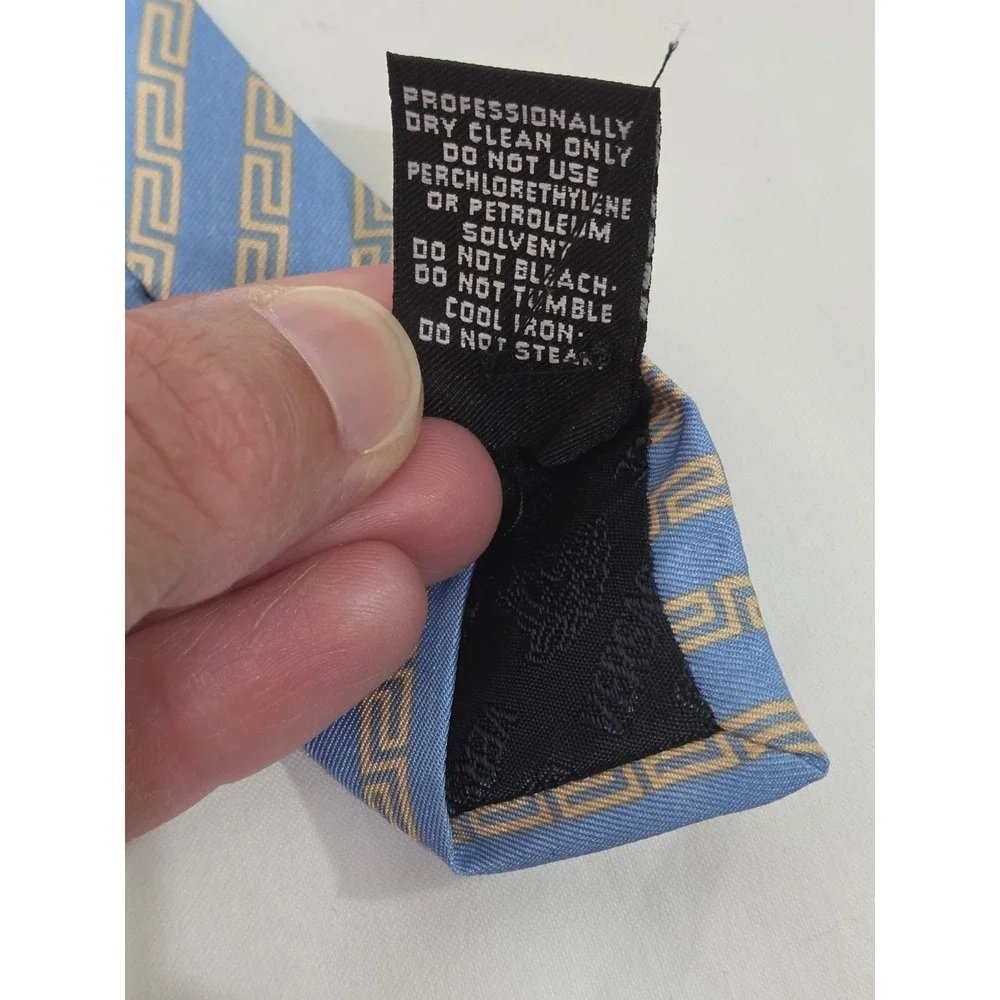 Vintage Versace Medusa Head Light Blue Barpque Tie 100% Pure Silk Blue in Italy